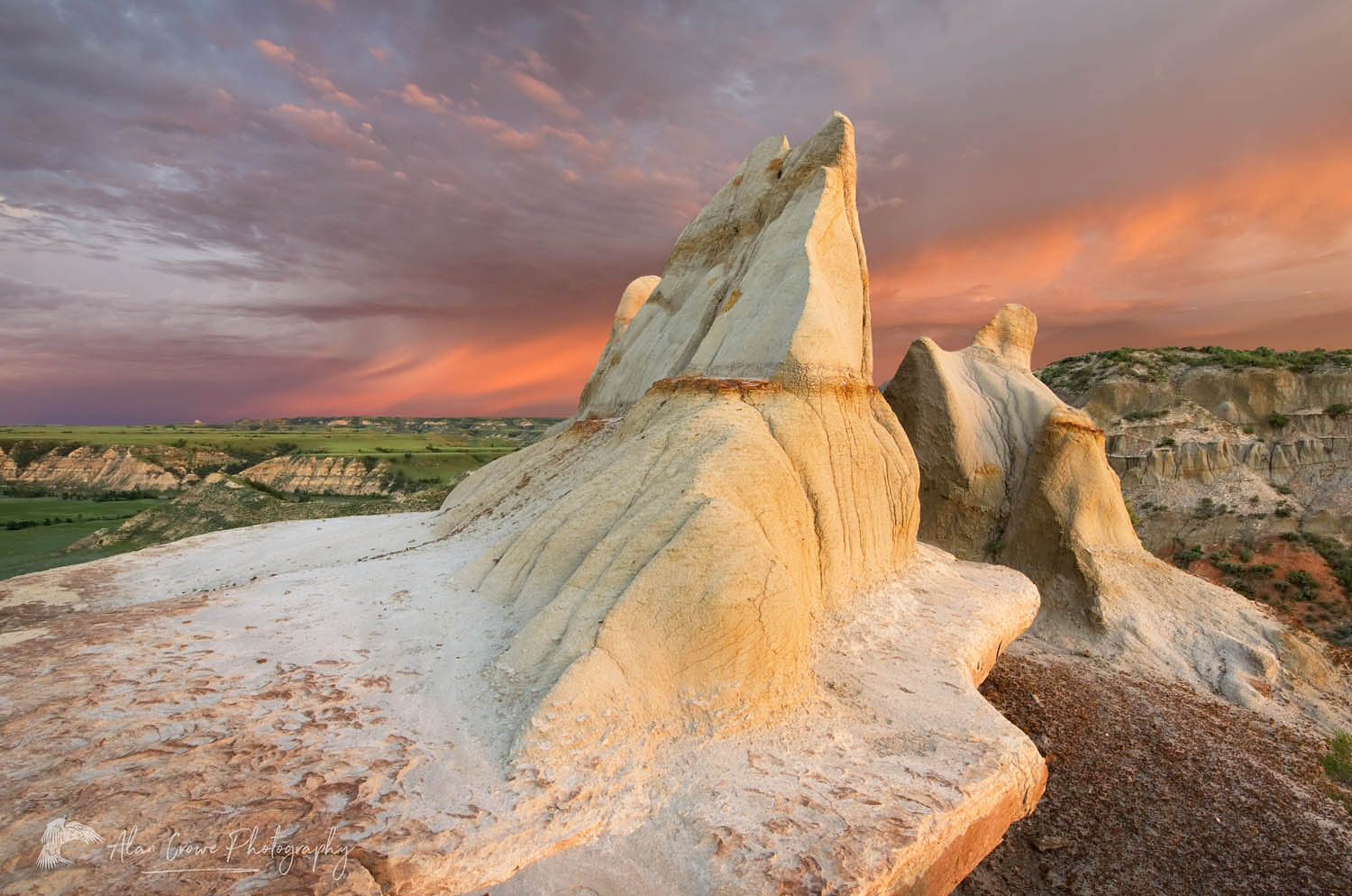 Clearing storm at sunrise over badlands sandstone formations, Theodore Roosevelt National Park, North Dakota #52466