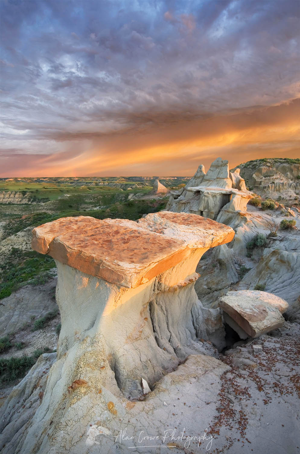 Clearing storm at sunrise over badlands sandstone formations, Theodore Roosevelt National Park, North Dakota #52479