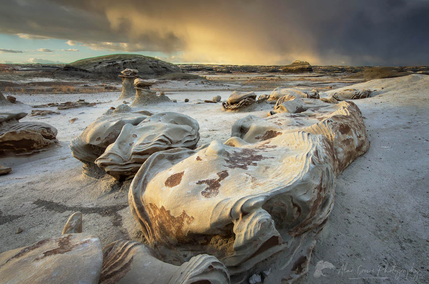 Approaching storm at the "Egg Factory" sandstone formations, Bisti Badlands, Bisti/De-Na-Zin Wilderness, New Mexico #57385