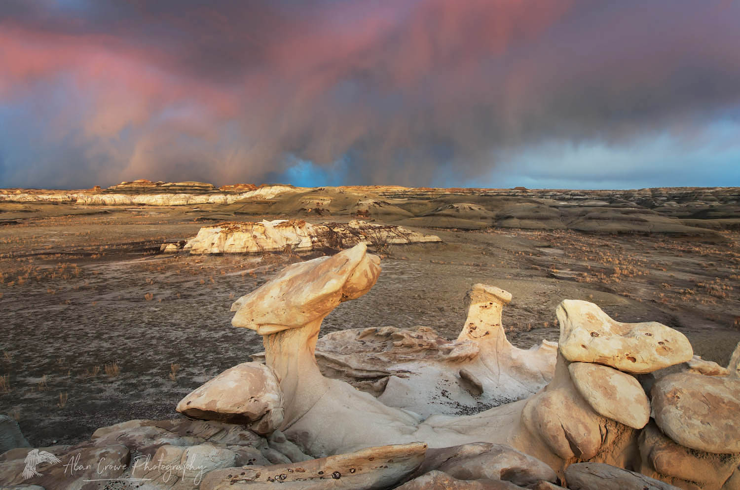 Sunset storm and hoodoos at Bisti Badlands, Bisti/De-Na-Zin Wilderness, New Mexico #57426