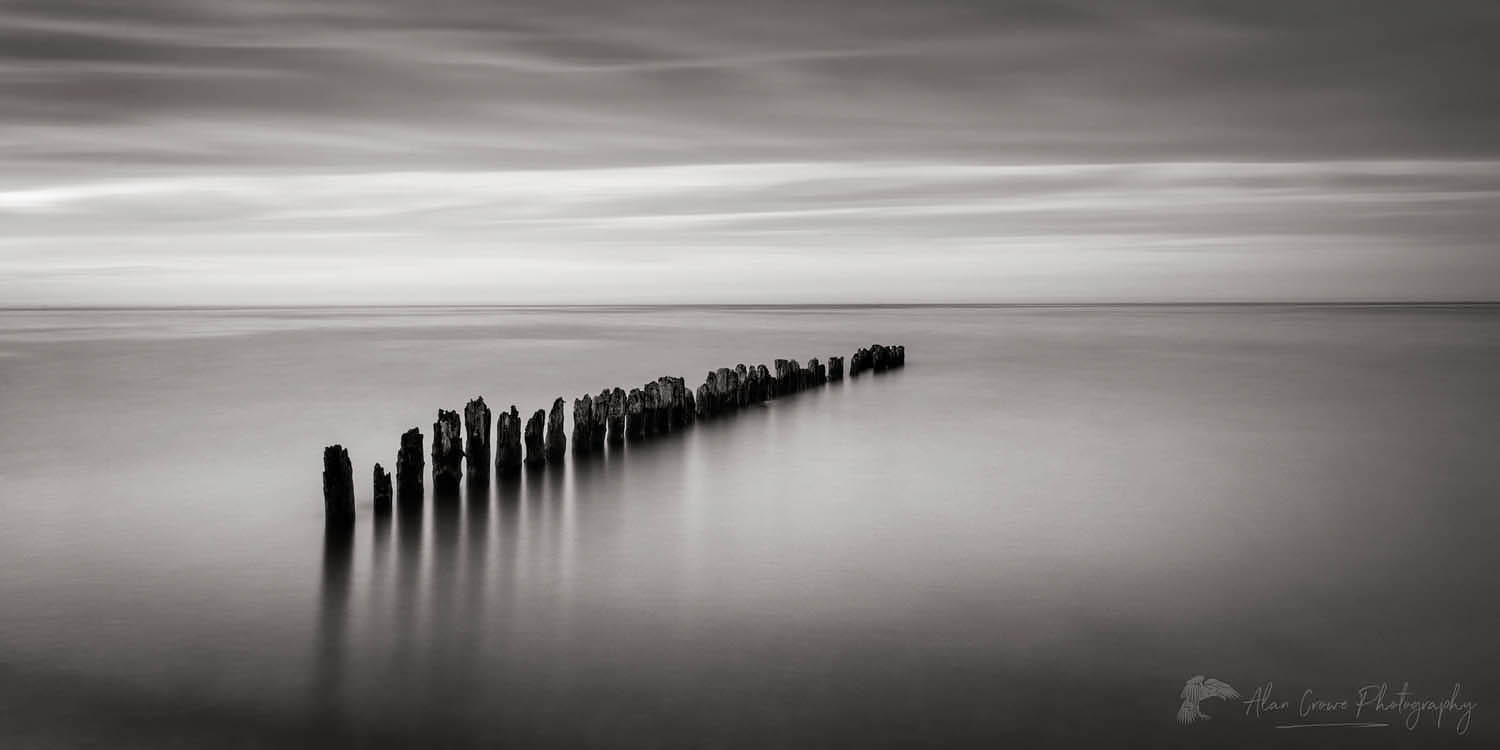 Twilight over Lake Superior seen from beach at Whitefish Point Upper Peninsula Michigan #36803bw