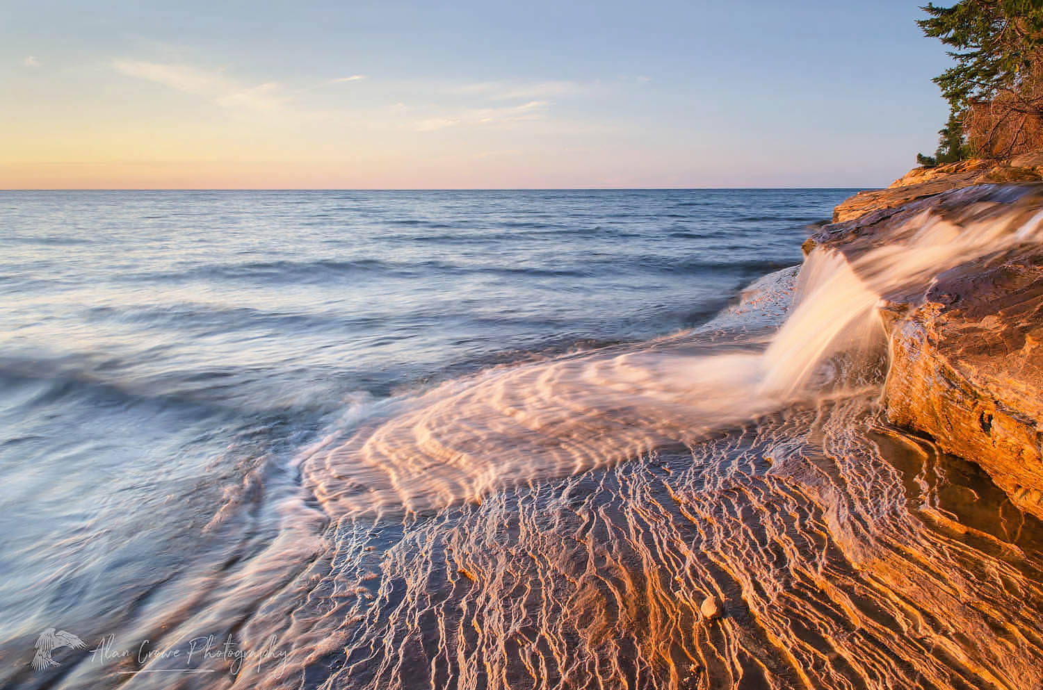 Elliot Falls flowing over layers of Au Train Formation sandstone at Miners Beach. Pictured Rocks National Lakeshore Michigan #63946