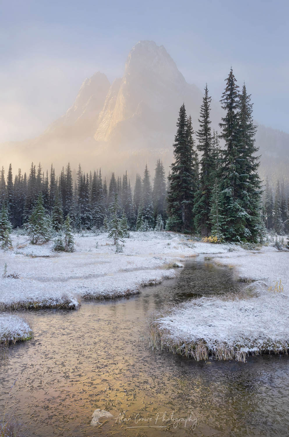 Fresh autumn snow on Liberty Bell Mountain and meadows of Washington Pass. North Cascades, Washington #64469