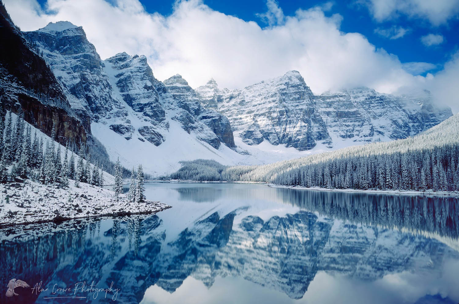 Autumn snowfall on Moraine Lake, Banff National Park Alberta Canada #4100