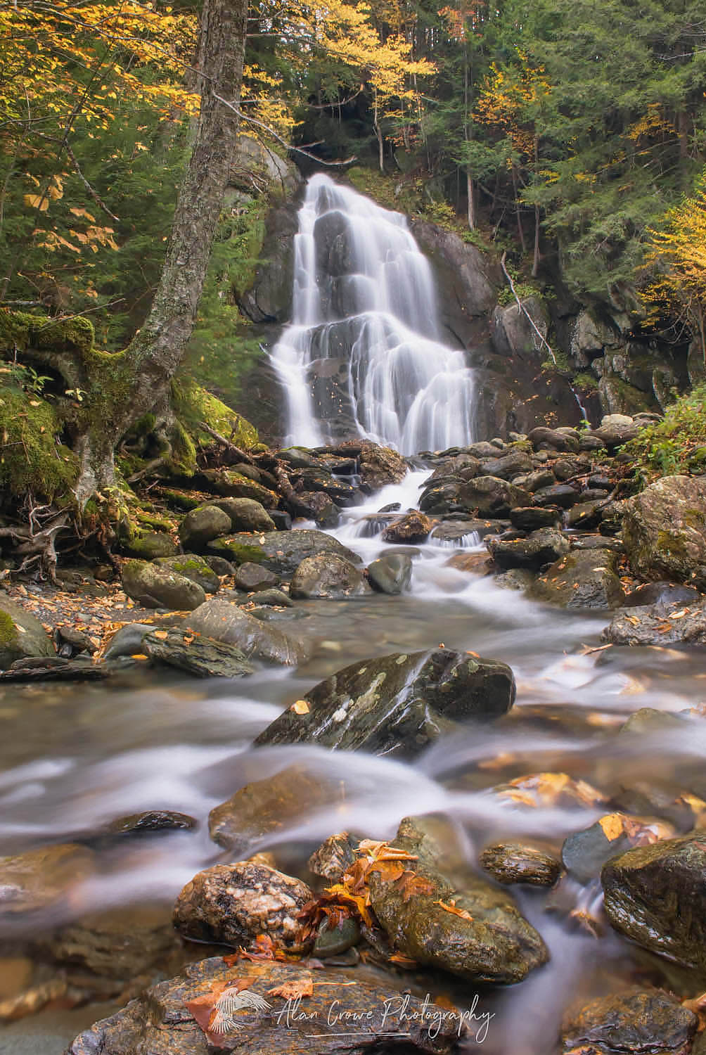 Moss Glenn Falls in autumn located in the Green Mountains near Granville Vermont #7484