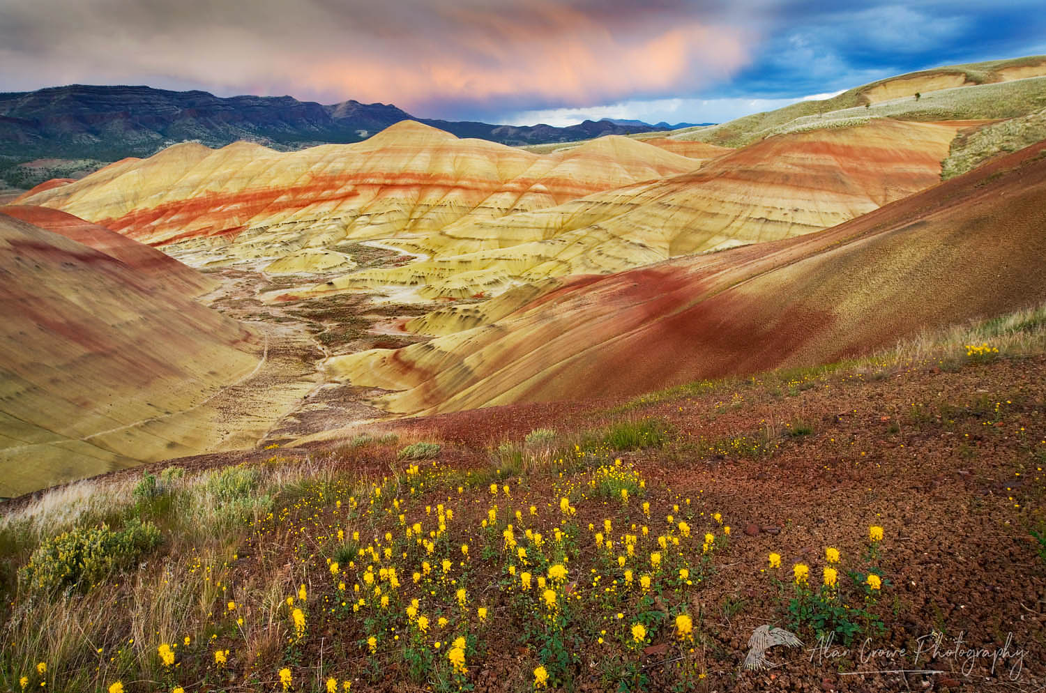 Passing storm at sunset Painted Hills Unit of John Day Fossil Beds National Monument Oregon #44752