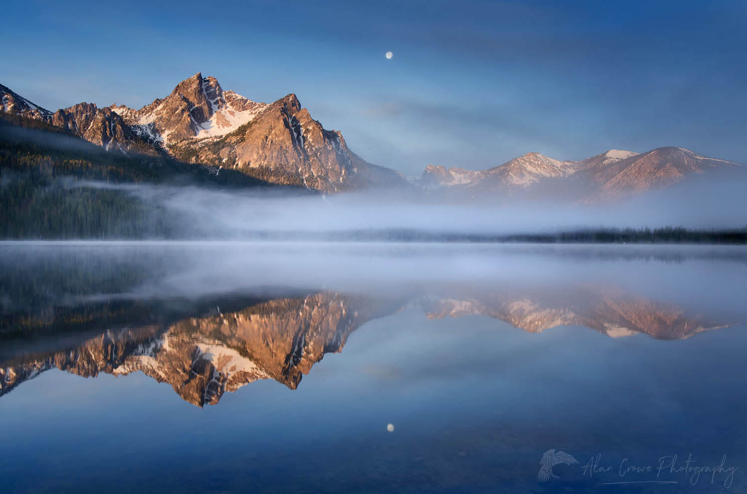 Moon setting over McGown Peak and Stanley Lake, Sawtooth Mountains, Idaho #55933