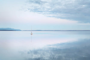 Sailboat anchored in Bellingham Bay on a calm morning, Bellingham, Washington #64846