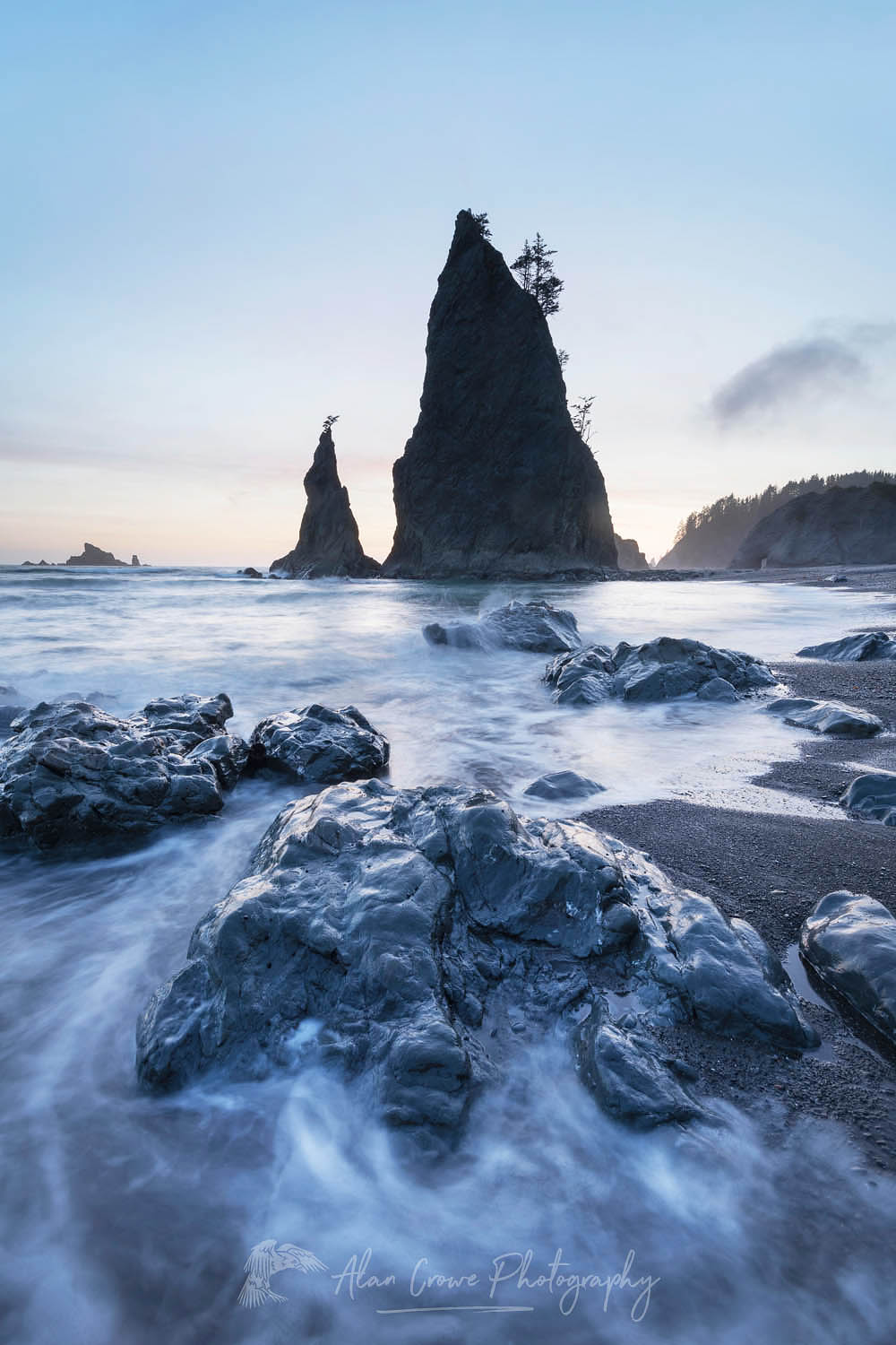 Split Rock on Rialto Beach during twilight or blue hour, Olympic National Park. #65346
