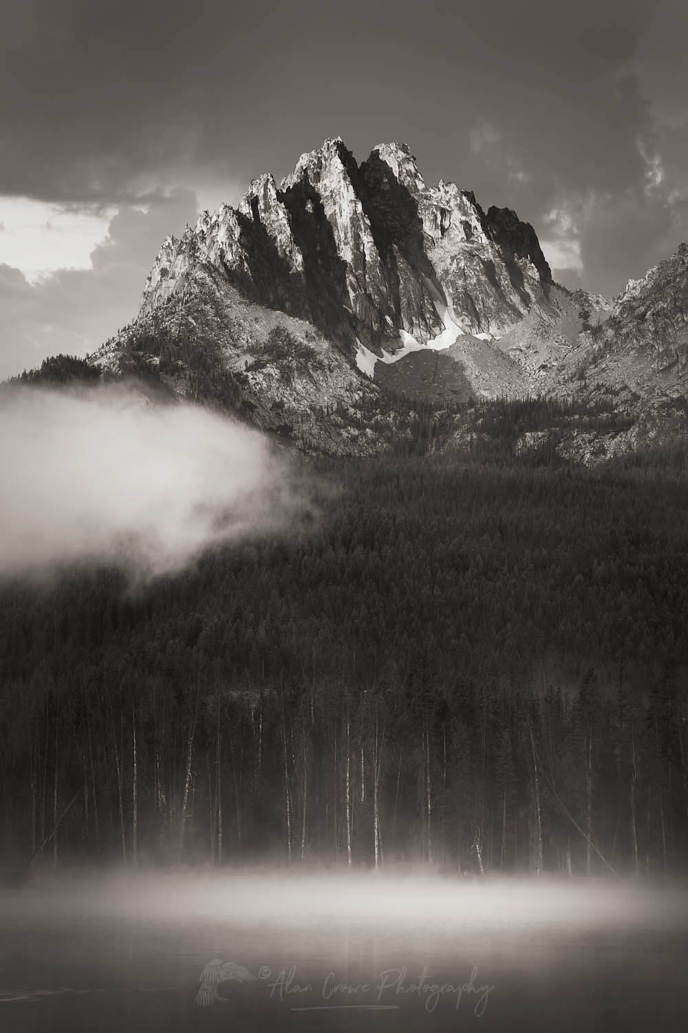 Morning fog around Mount Heyburn and Little Redfish Lake Sawtooth Mountains Idaho #66243bw