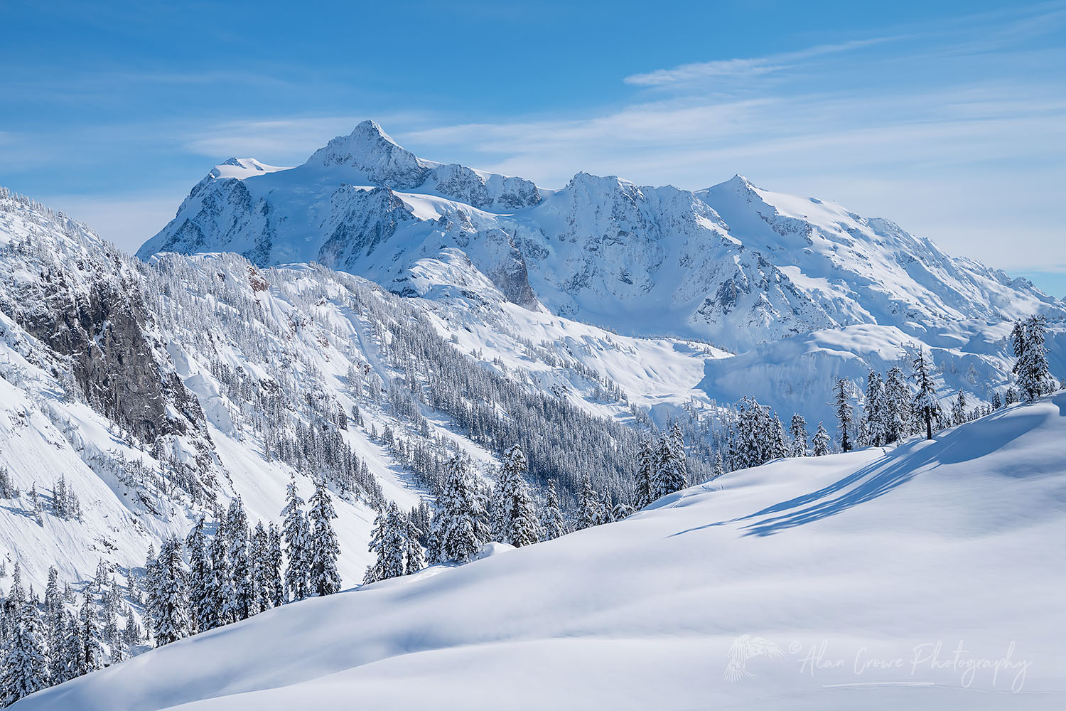 Mount Shuksan in winter, seen from Kulshan Ridge, Heather Meadows Recreation Area, North Cascades Washington #64718