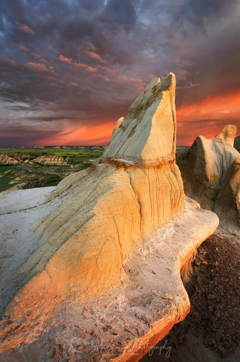 Clearing storm at sunrise over badlands sandstone formations, Theodore Roosevelt National Park, North Dakota #52469