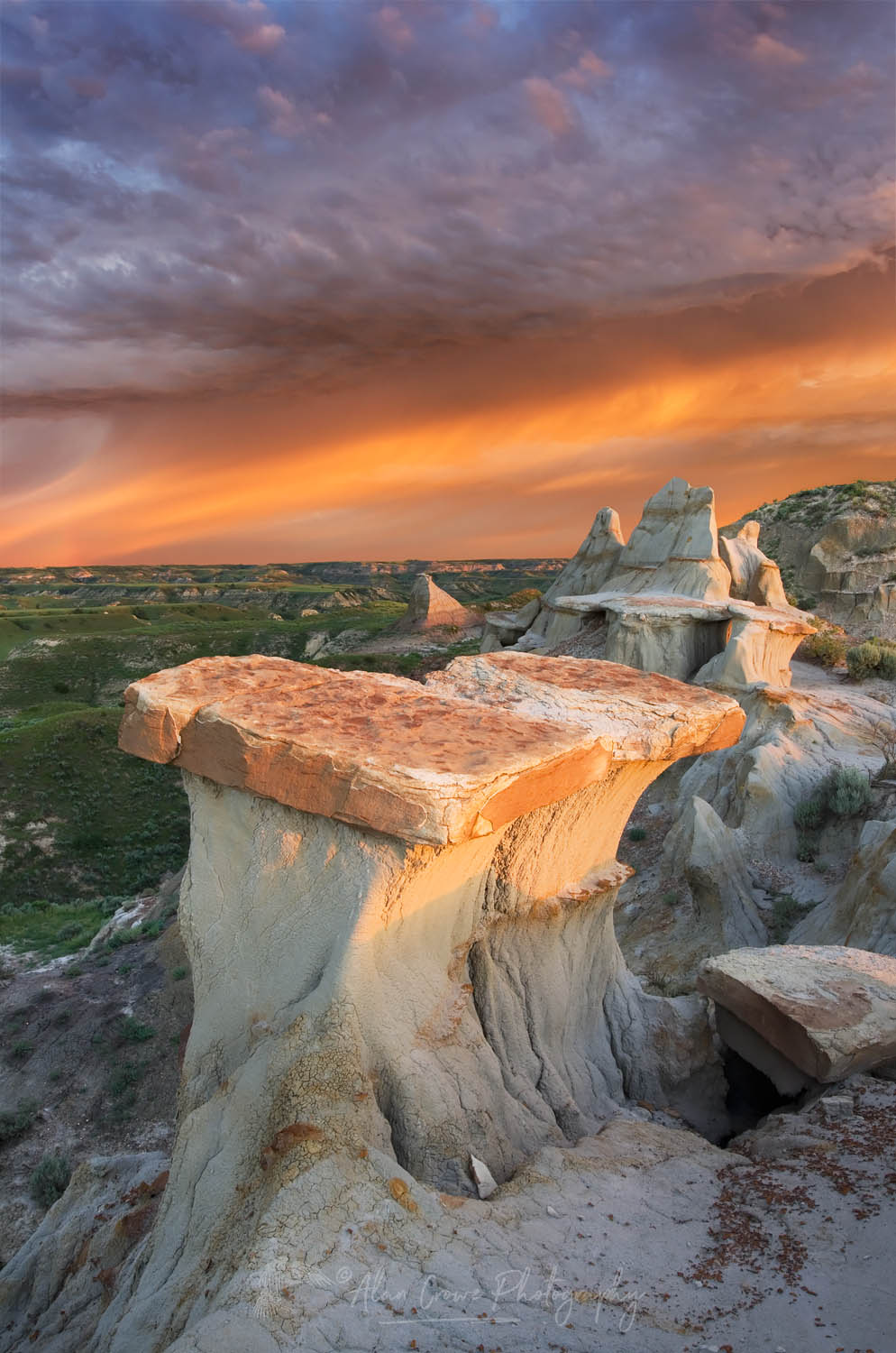 Clearing storm at sunrise over badlands sandstone formations, Theodore Roosevelt National Park, North Dakota #52478