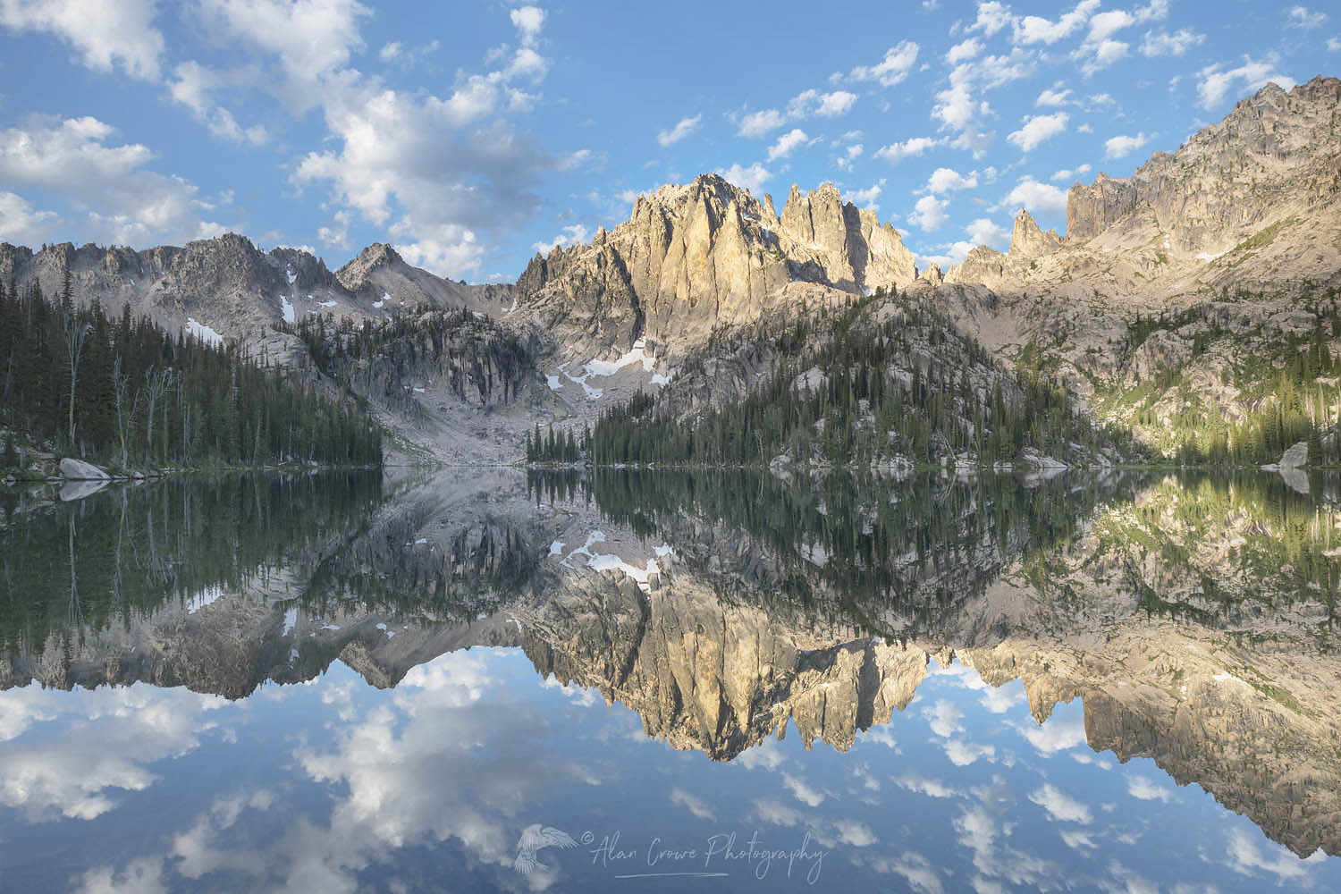 Monte Verita Peak mirrored in still waters of Baron Lake. Sawtooth Mountains Wilderness Idaho #66032