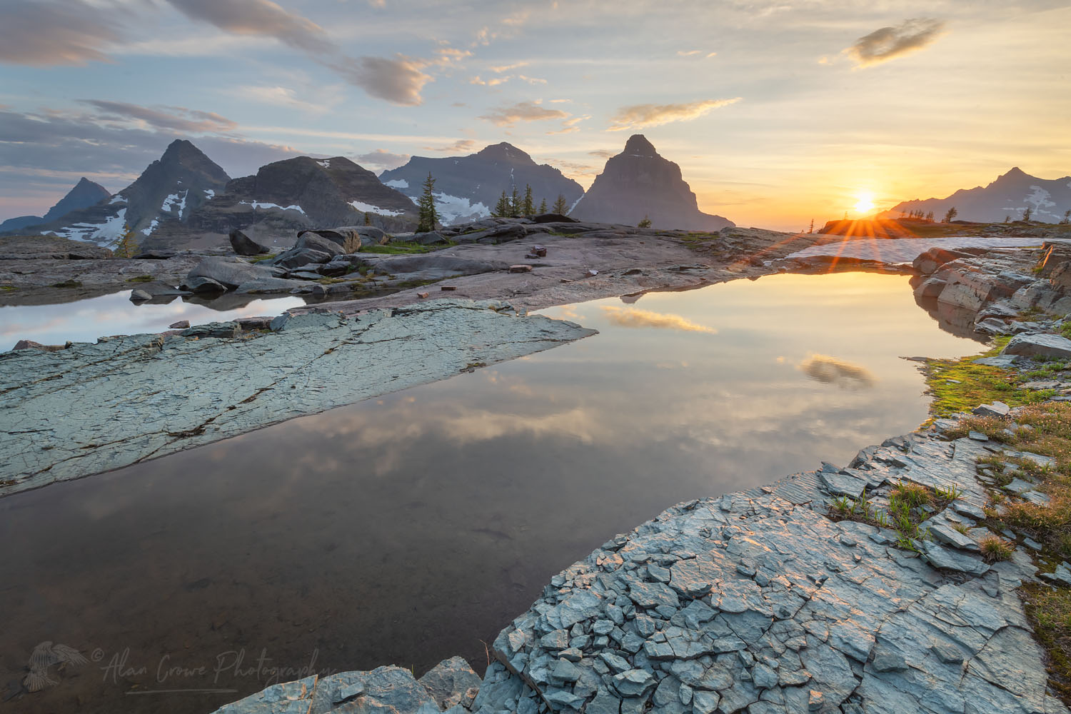 Sunset over Kintla and Kinnerly Peaks seen from Boulder Peak. Glacier National Park Montana #70025