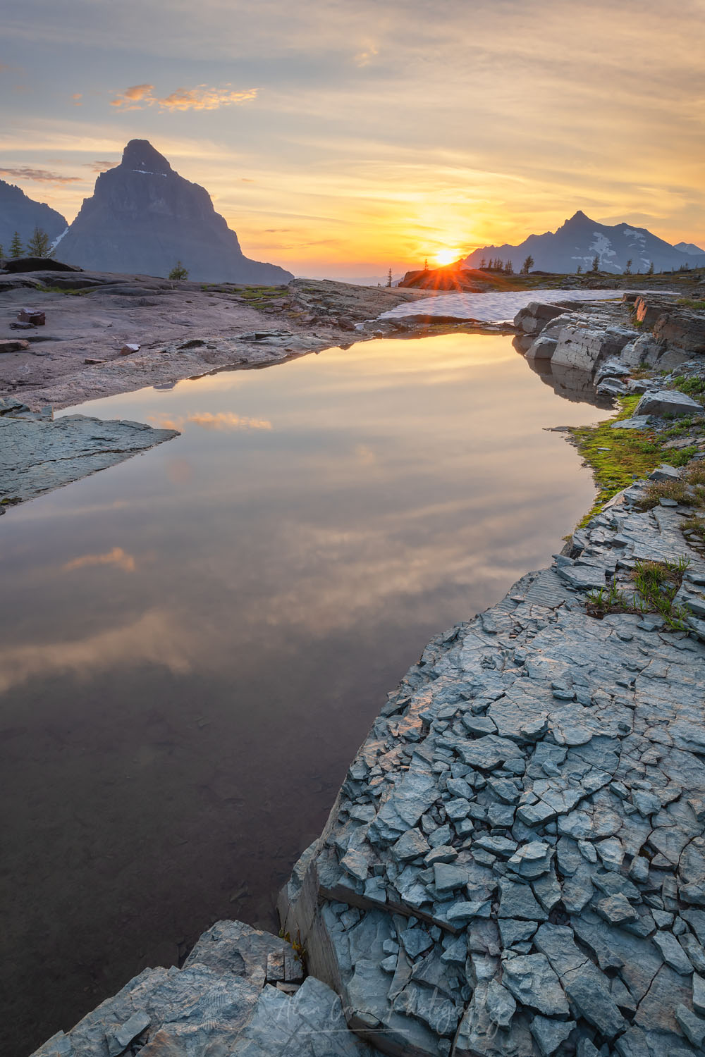 Sunset over Kinnerly and Long Knife Peaks seen from Boulder Peak. Glacier National Park Montana #70036