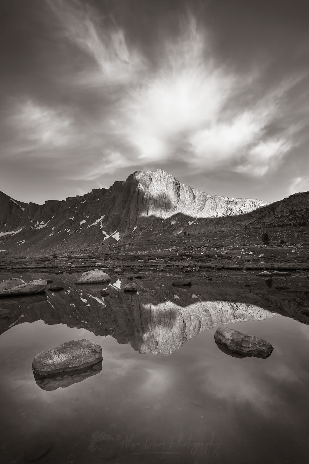 Dragon Head Peak reflected in pond near Lee Lake, Bridger Wilderness. Wind River Range, Wyoming #69121bw