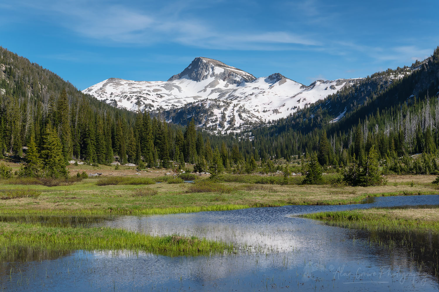 Eagle Cap reflected in ponds of Upper Lostine River, Eagle Cap Wilderness Wallowa Mountains Oregon #68842