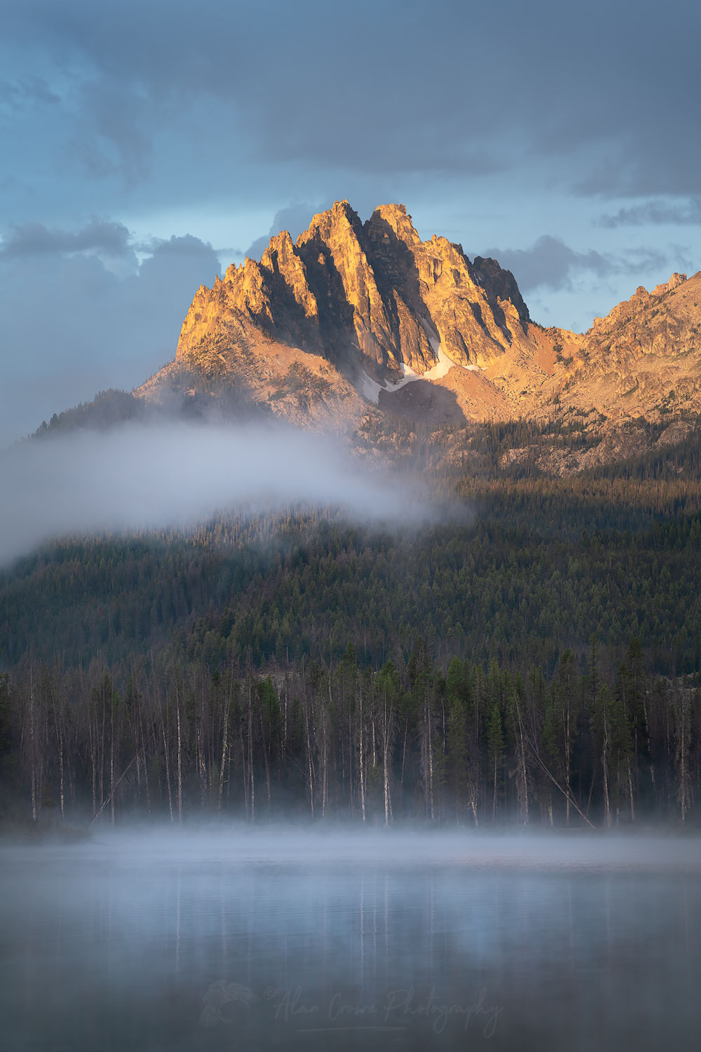 Morning fog around Mount Heyburn and Little Redfish Lake Sawtooth Mountains Idaho #66244