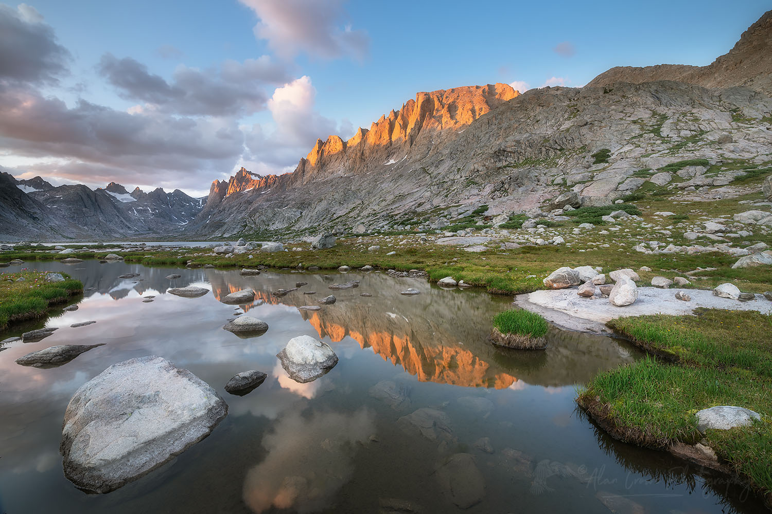 Evening light over Titcomb Basin, Bridger Wilderness, Wind River Range Wyoming #66582or