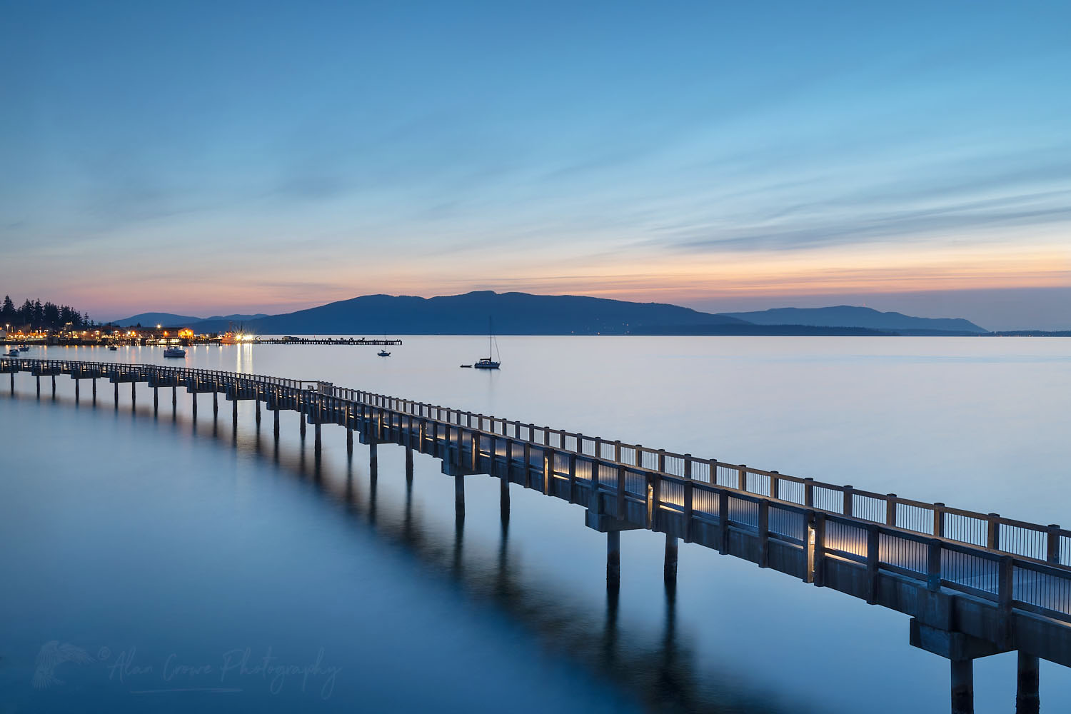 Taylor Dock Boardwalk during twilight afterglow, Boulevard Park Bellingham Washington #70663