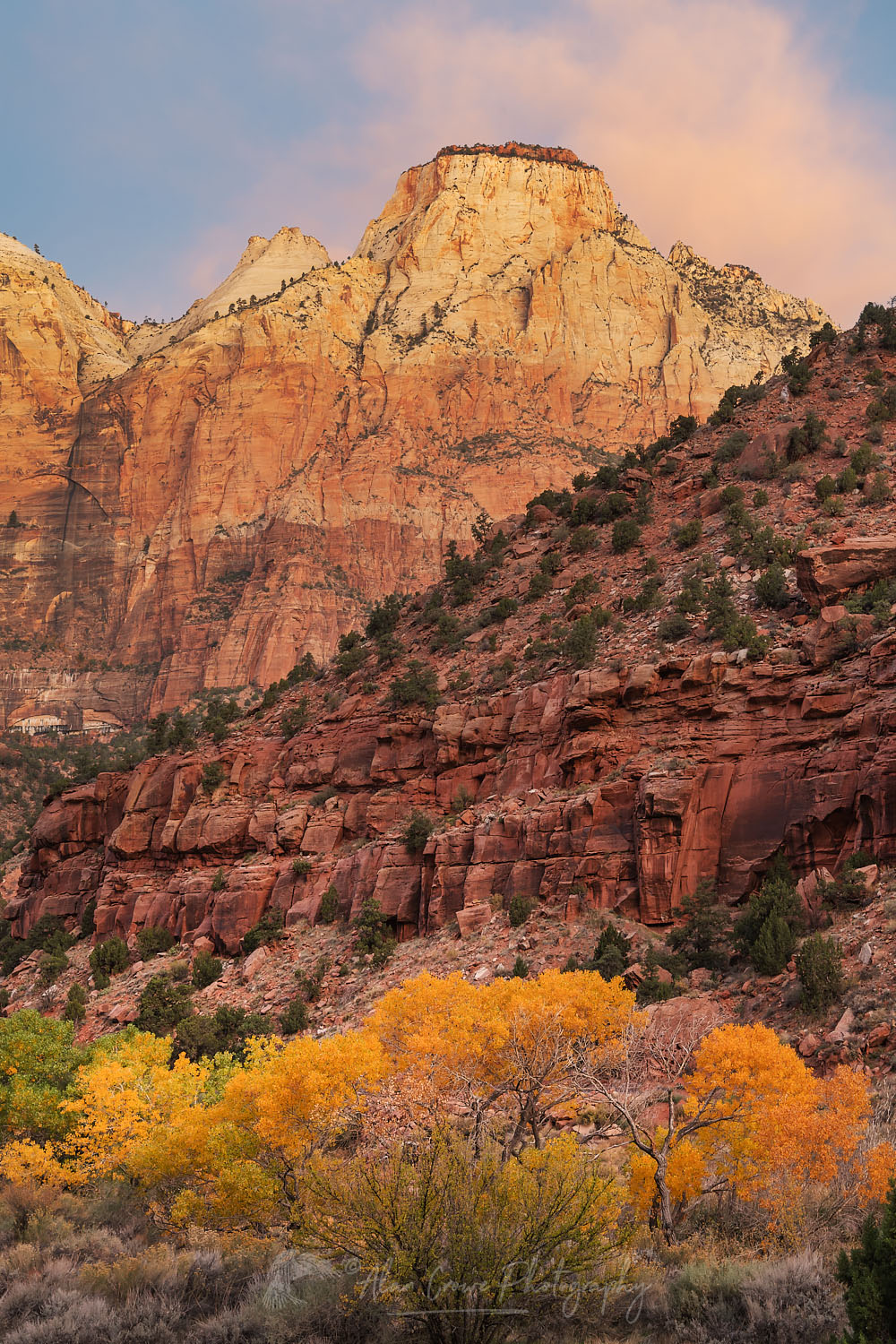 Sunrise on Altar of Sacrifice, Towers of the Virgin Zion National Park Utah #77009