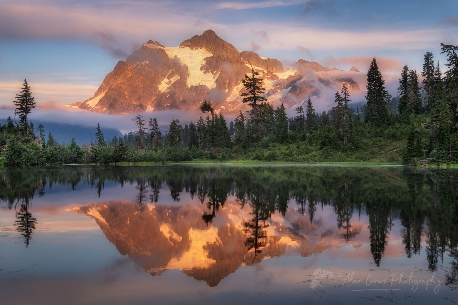 Mount Shuksan reflected in Picture Lake. Heather Meadows Recreation Area, North Cascades Washington #73453or
