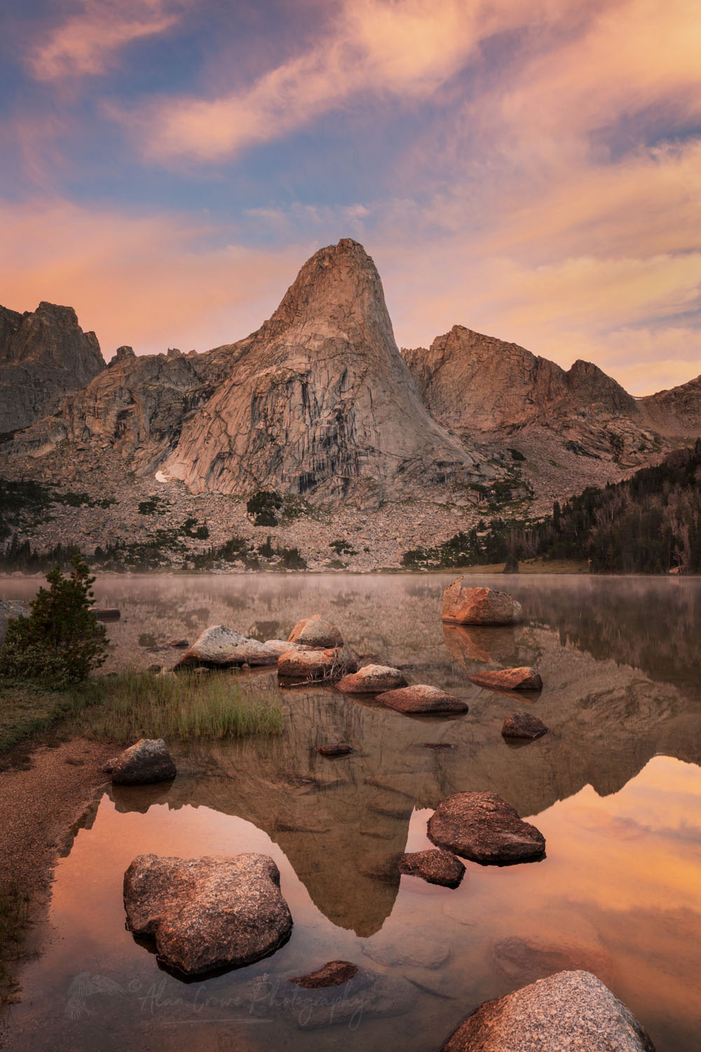 Pingora Peak reflected in Lonesome Lake. Popo Agie Wilderness, Wind River Range Wyoming #78386