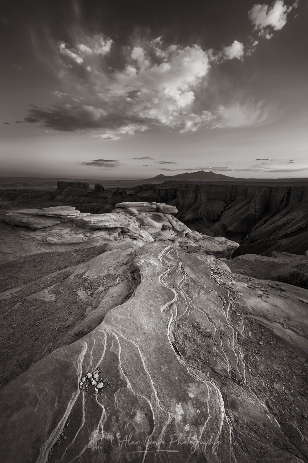 Dramatic view of the Upper Blue Hills Badlands from Skyline Rim. Caineville Desert, Utah #84871bw