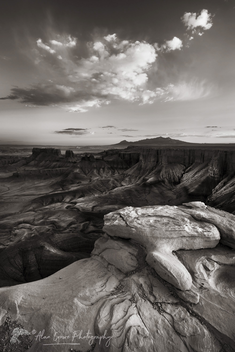 Dramatic view of the Upper Blue Hills Badlands from Skyline Rim. Caineville Desert, Utah #84873bw