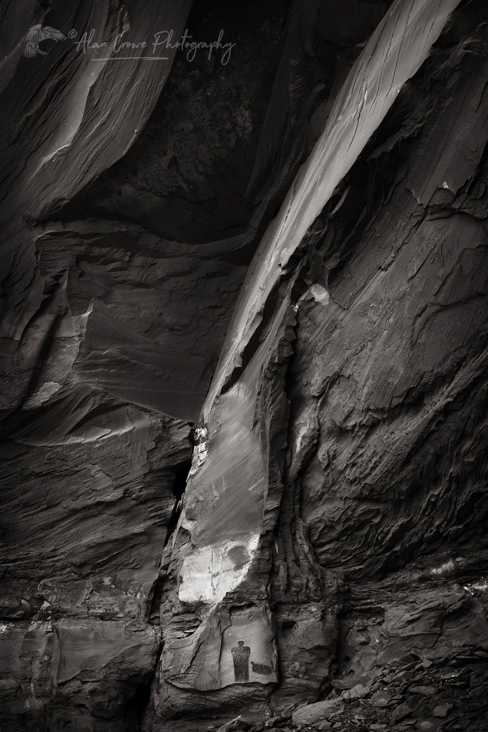 Moqui Queen or Cleopatra Panel, a Barrier style Pictograph at Hog Springs Utah #74973bw