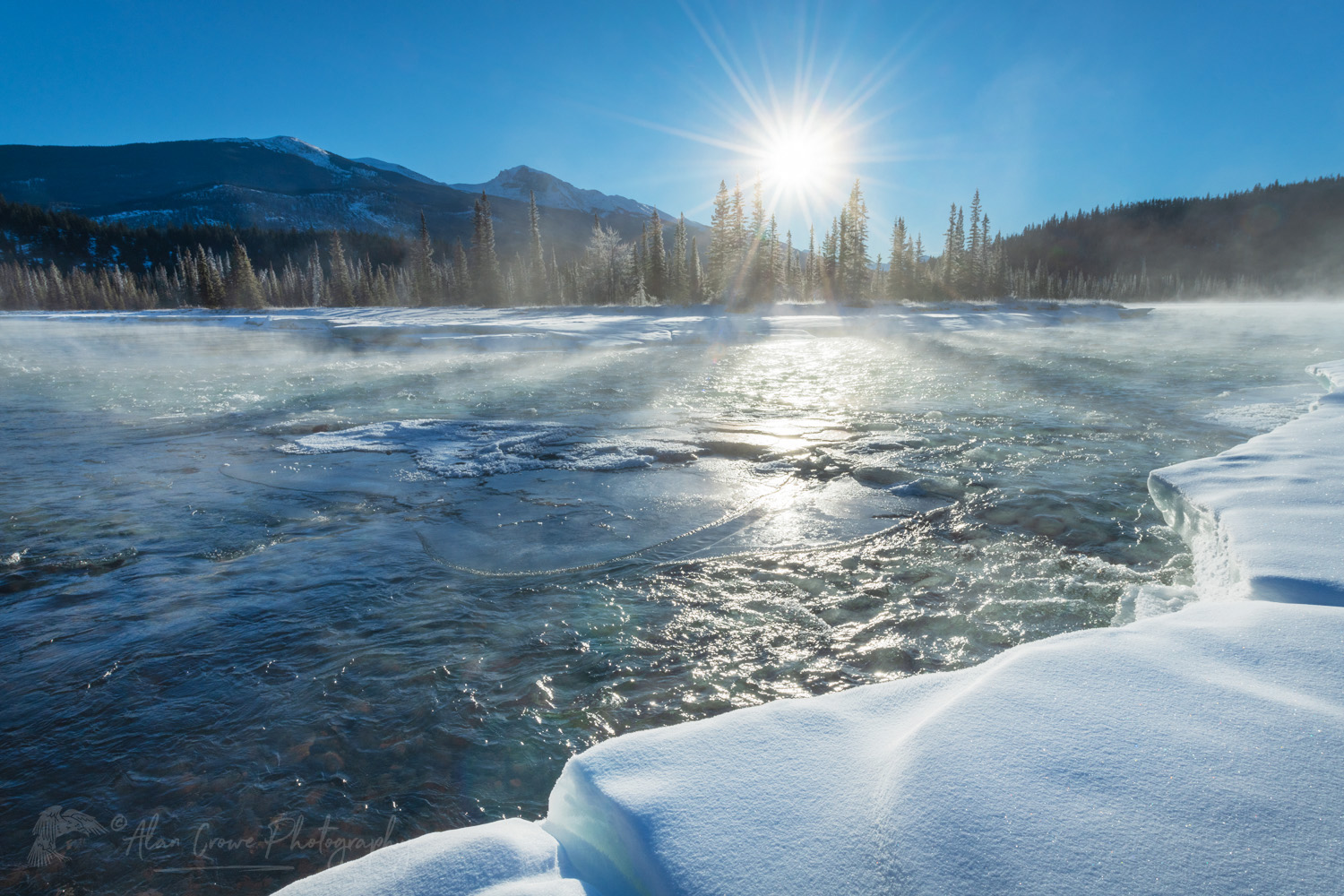 Sunrise over Athabasca River in winter Jasper National Park Alberta Canada #82031