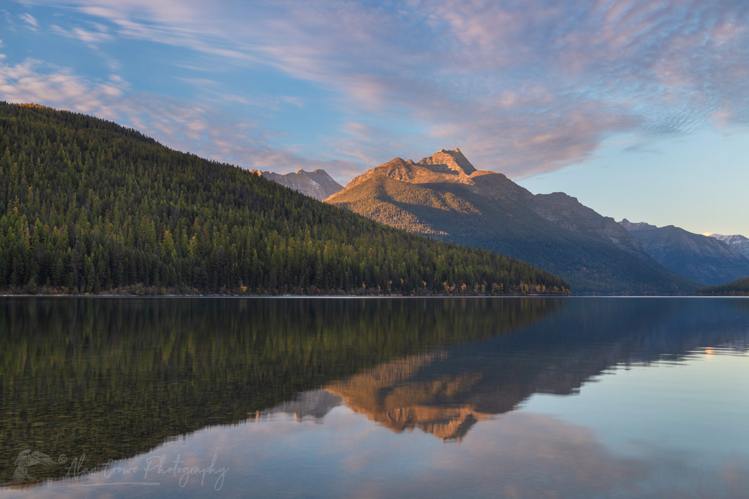 Bowman Lake, Numa Peak (L), and Rainbow Peak in the distance. Glacier National Park, Montana #87435