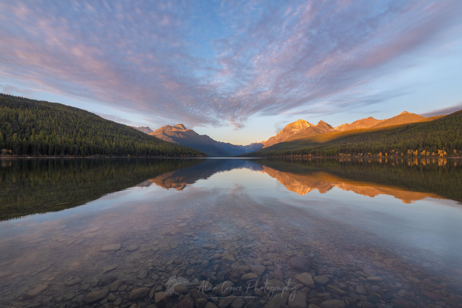 Bowman Lake, Numa Peak (L), and Rainbow Peak in the distance. Glacier National Park, Montana #87444