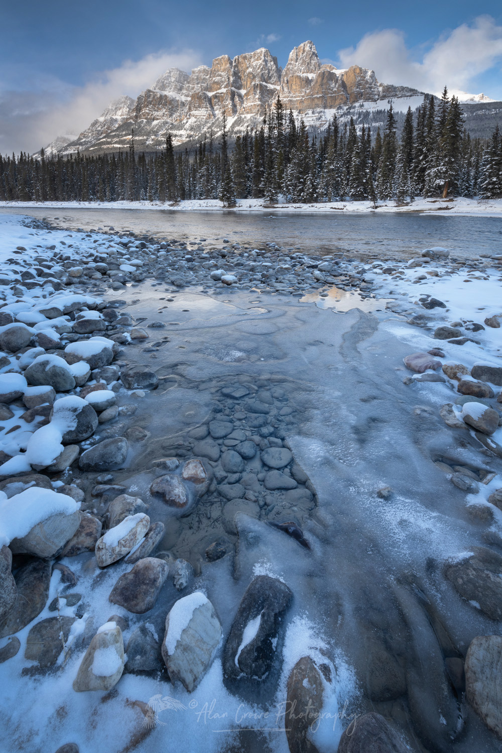 Castle Mountain and Bow River in winter. Banff National Park, Alberta Canada #82446