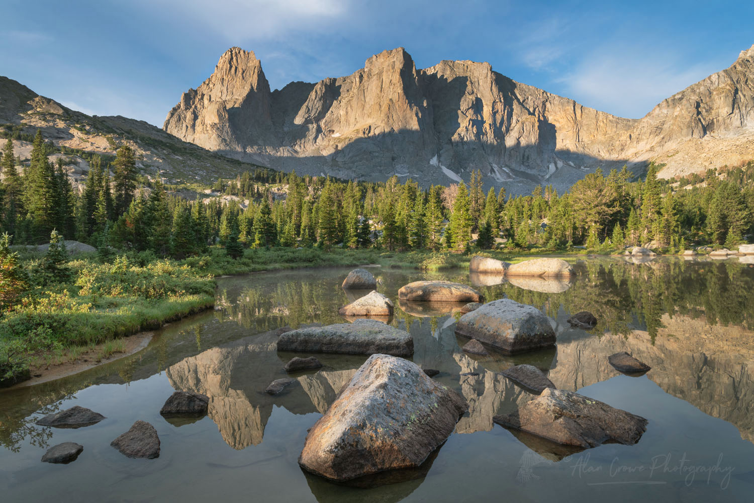 Cirque of the Towers reflected in Lonesome Lake, Popo Agie Wilderness, Wind River Range, Wyoming #78451