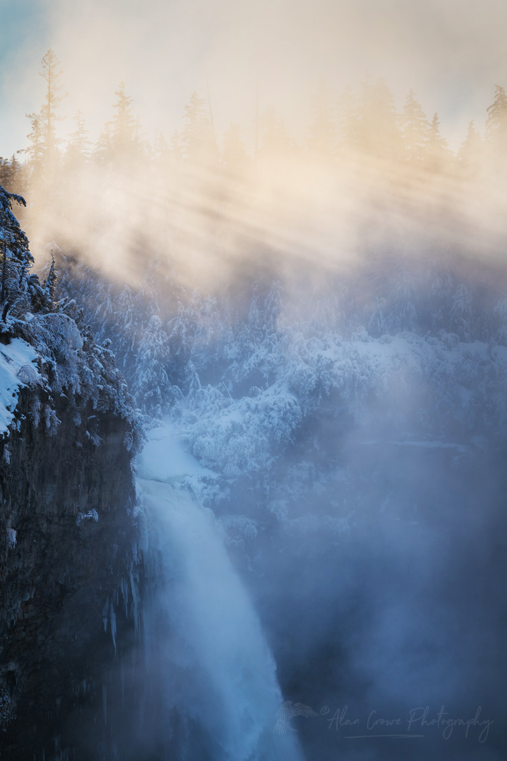 Freezing fog rising from Helmcken Falls in winter. Wells Gray Provincial Park, British Columbia, Canada #81964
