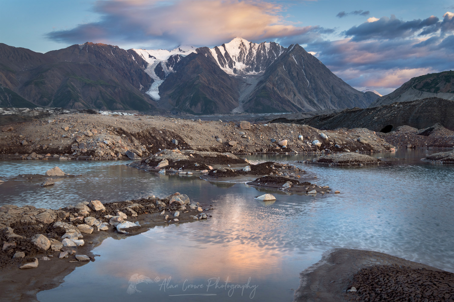 Mount Maxwell and tarns on the debris field at the toe of the Kaskawulsh Glacier. Ä’äy Chù (Slim's River) West, Kluane National Park, Yukon #86767