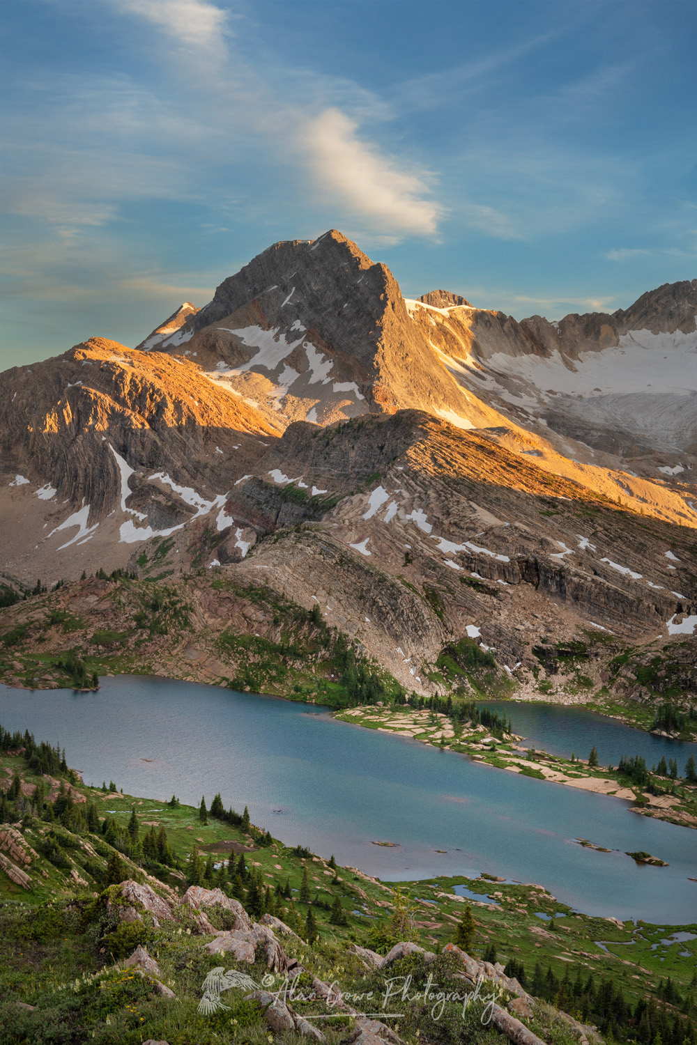 Evening light over Russel Peak and Limestone Lakes in Height of the Rockies Provincial Park British Columbia 86447