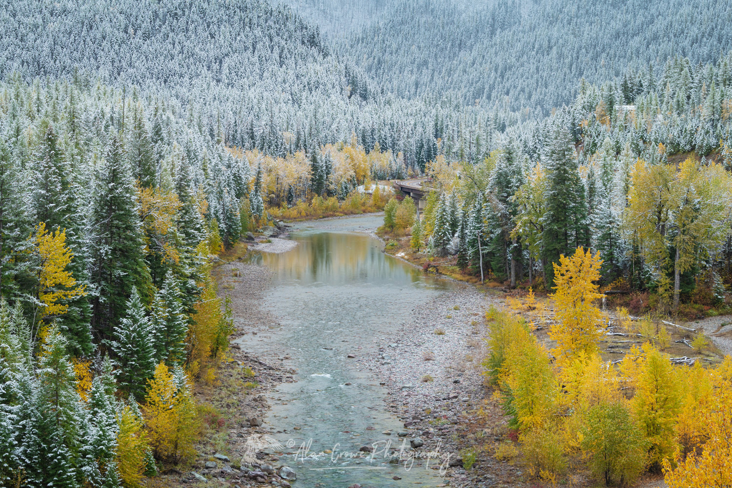 Autumn snow along the Middle Fork Flathead River. Glacier National Park, Montana #87671