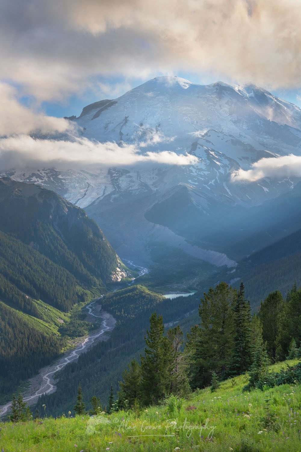 Mount Rainier and White River Valley seen from Silver Forest trail. Mount Rainier National Park #77886