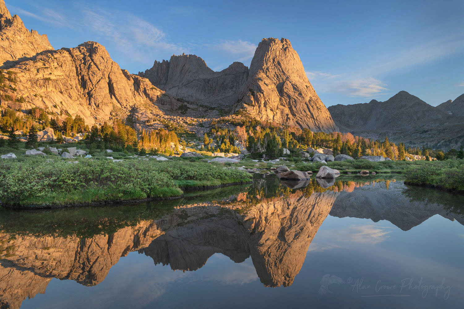 Pingora Peak reflected in a pond. Cirque of the Towers Popo Agie Wilderness. Wind River Range, Wyoming #78532