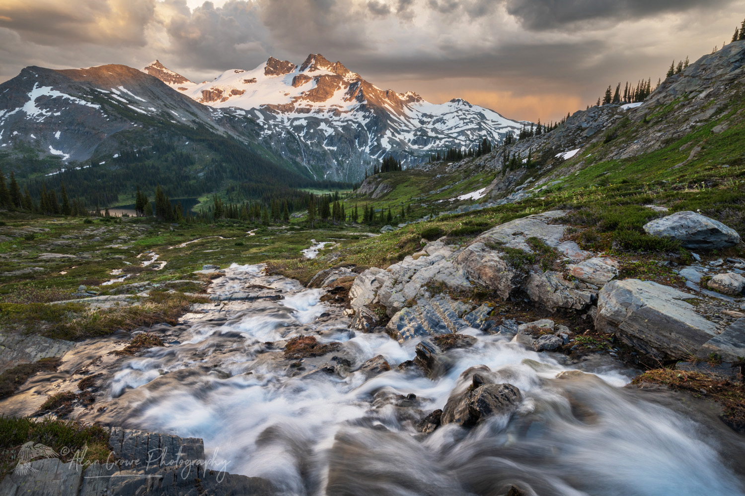 Evening storm clouds over the Twin Towers, Cony Peak, and Spillimacheen Glacier. Seen from Silent Mountain. Purcell Mountains, British Columbia #86285