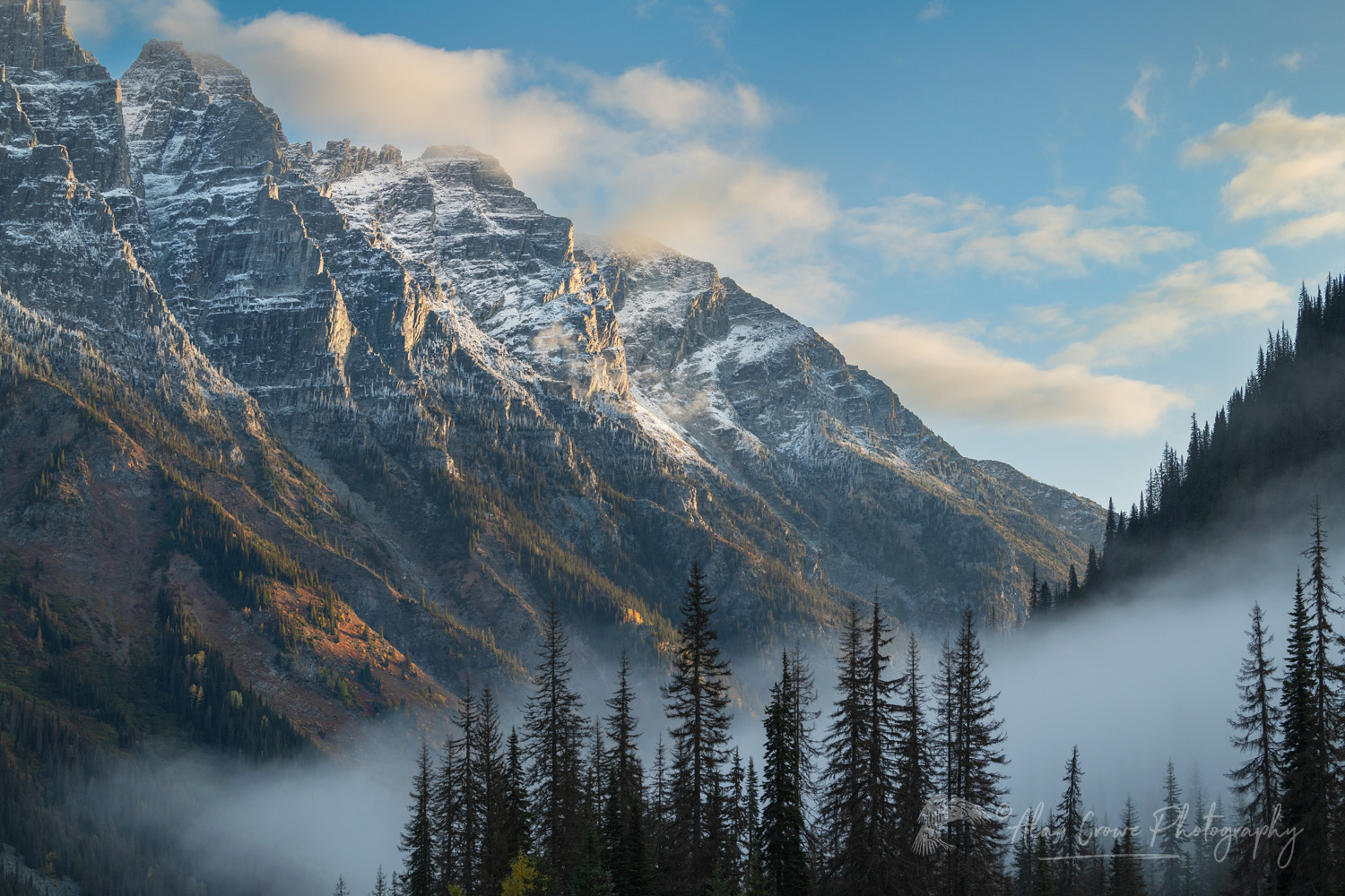 Mount Tupper shrouded in clouds and fog. Seen from Rogers Pass in the Selkirk Mountains. Glacier National Park, British Columbia, Canada #81265